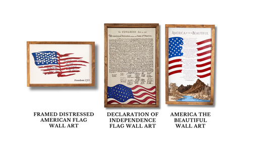 Declaration of Independence & America The Beautiful Sign & Framed Distressed American Flag  | Patriotic Laser Engraved & Framed Wall Art