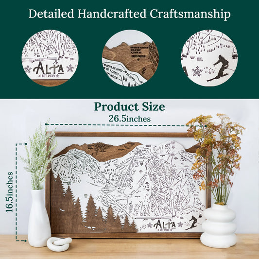 Alta Ski Resort Map Sign | Laser Engraved & Framed Wall Art