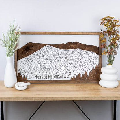 Beaver Mountain Ski Resort Map Sign | Laser Engraved & Framed Wall Art