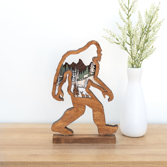 Bigfoot Forest Scene | Multi-layered Laser-cut Wood Decor