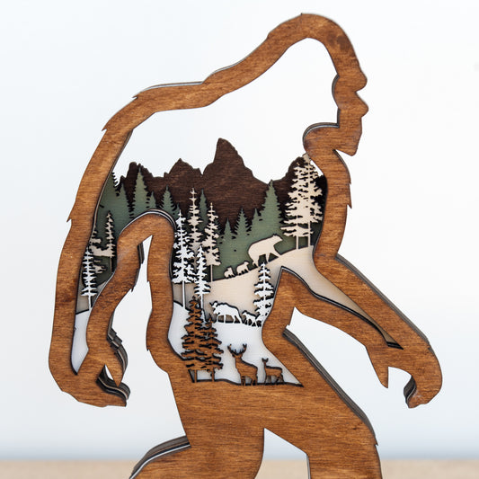 Bigfoot Forest Scene | Multi-layered Laser-cut Wood Decor