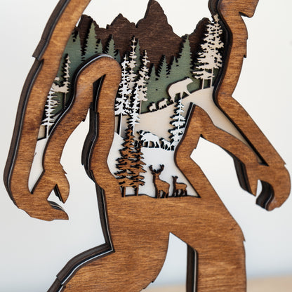 Bigfoot Forest Scene | Multi-layered Laser-cut Wood Decor