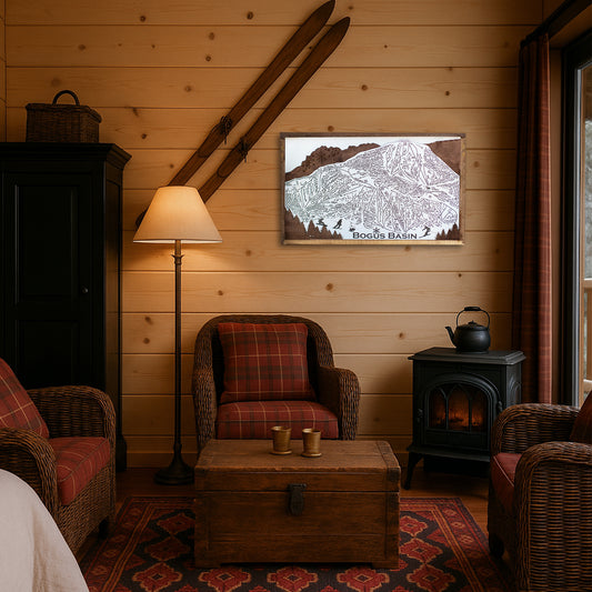 Bogus Basin Ski Resort Map Sign | Laser Engraved & Framed Wall Art