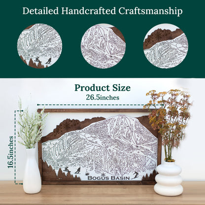 Bogus Basin Ski Resort Map Sign | Laser Engraved & Framed Wall Art