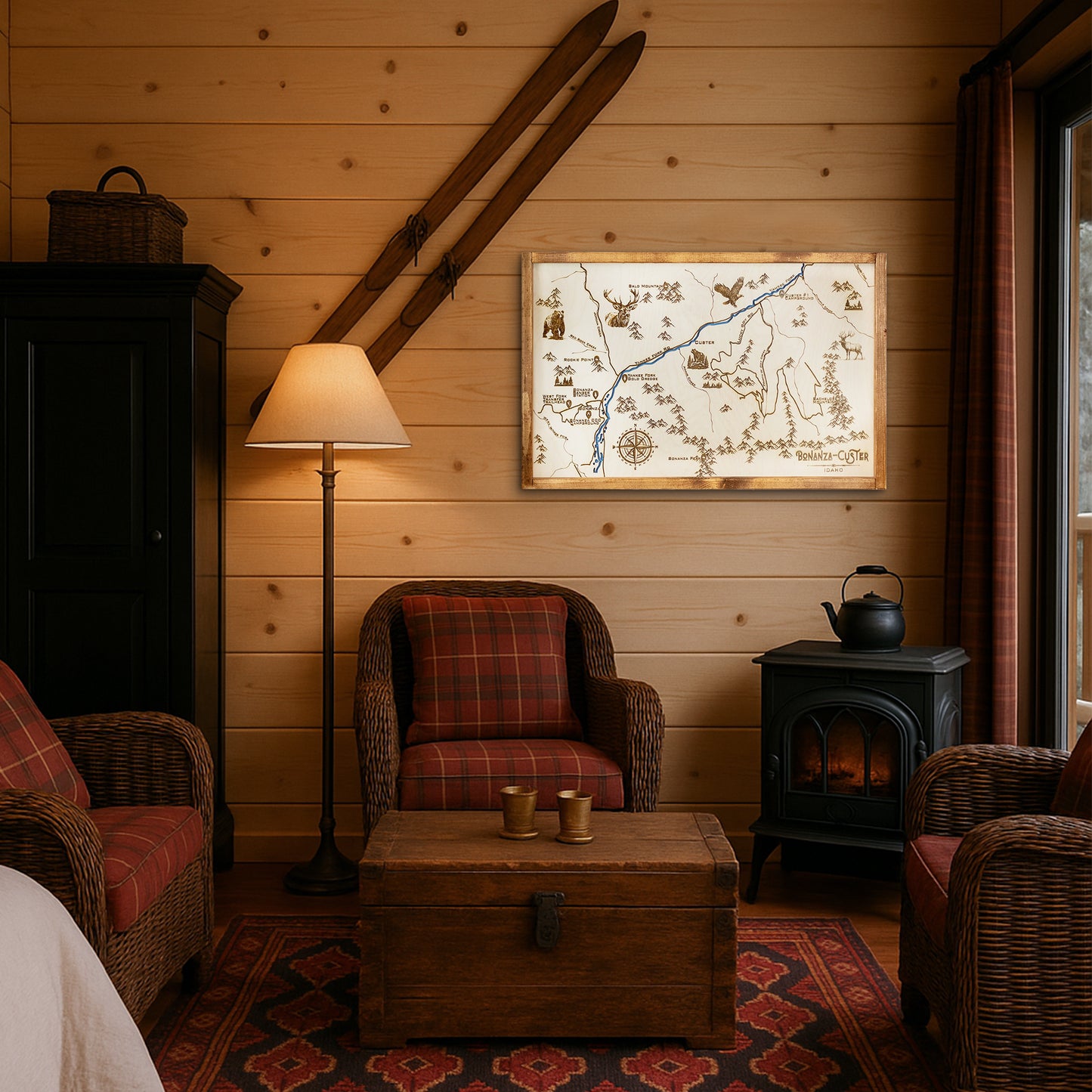 Bonanza - Custer Topo Map Sign | Laser Engraved & Framed Wall Art