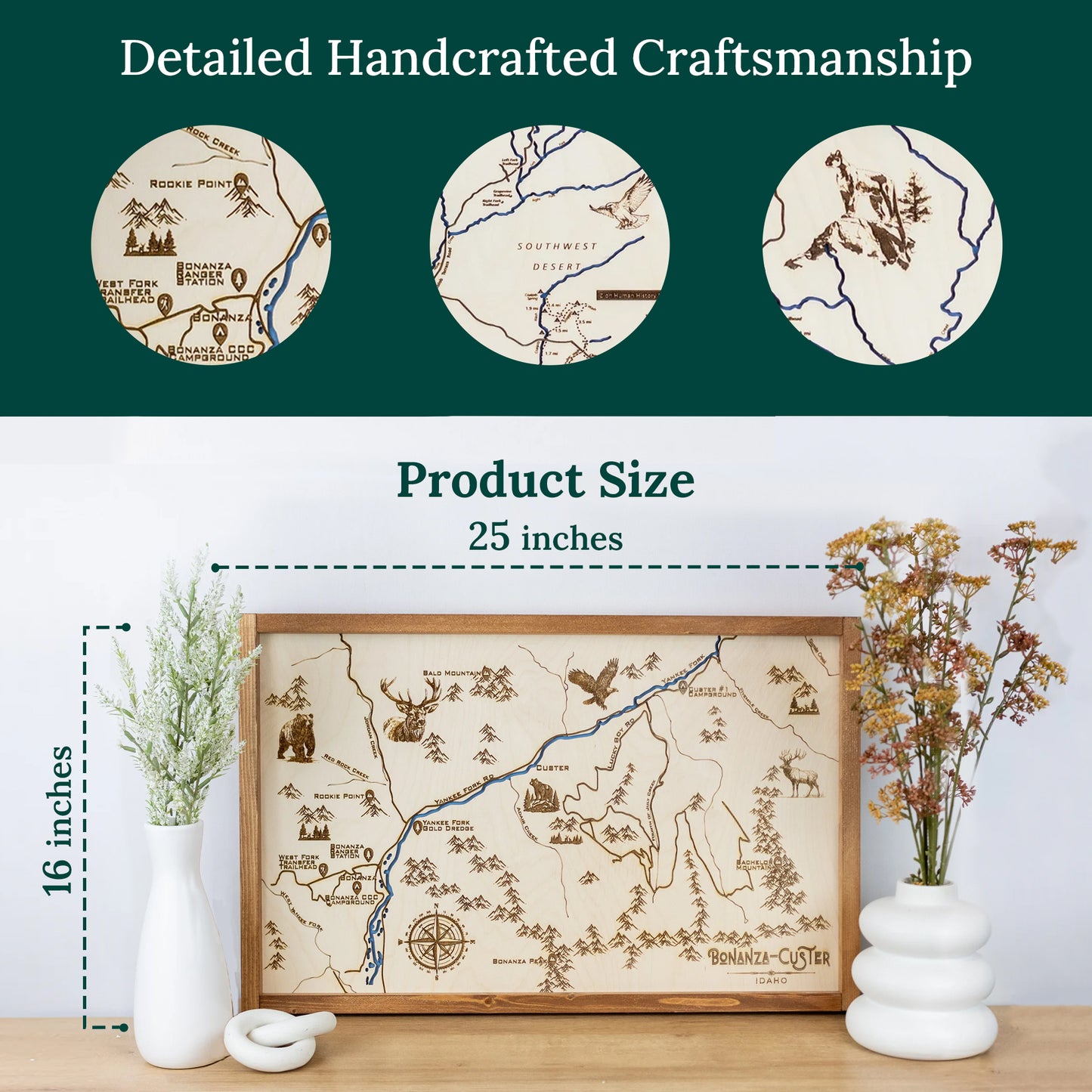 Bonanza - Custer Topo Map Sign | Laser Engraved & Framed Wall Art