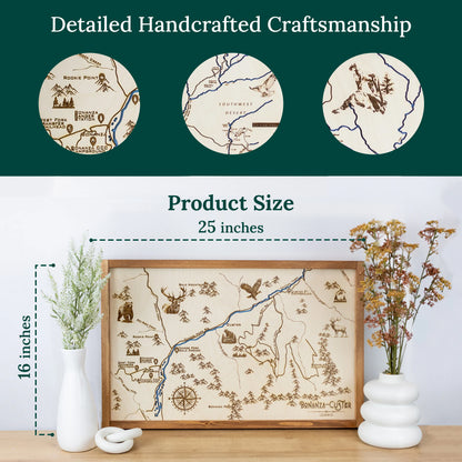 Bonanza - Custer Topo Map Sign | Laser Engraved & Framed Wall Art