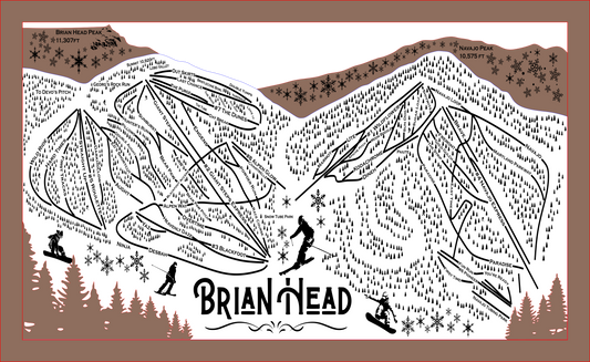Brian Head Ski Resort Map Sign | Laser Engraved & Framed Wall Art