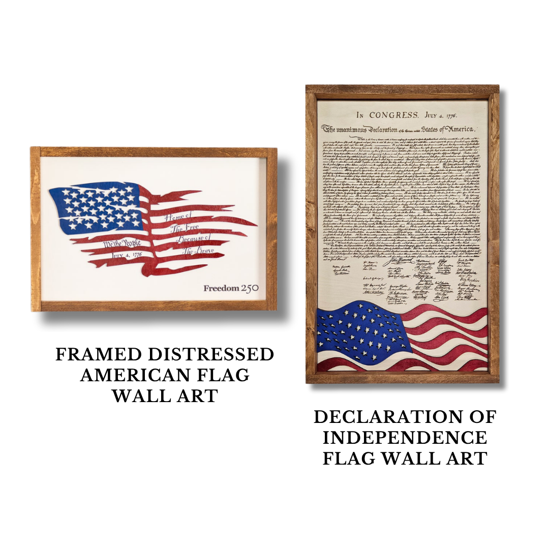 Declaration of Independence & Framed Distressed American Flag | Patriotic Laser Engraved & Framed Wall Art
