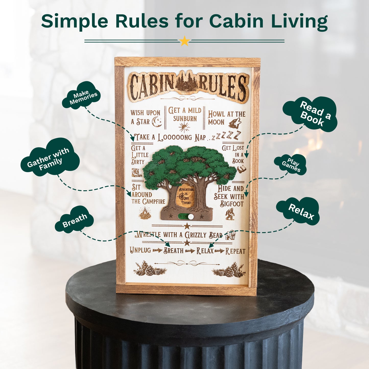 Cabin Rules | Framed Interactive Rustic Wooden Sign