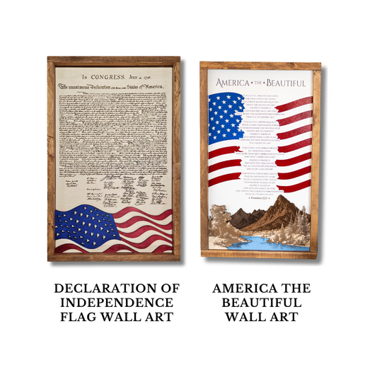 Declaration of Independence & America The Beautiful Sign | Patriotic Laser Engraved & Framed Wall Art