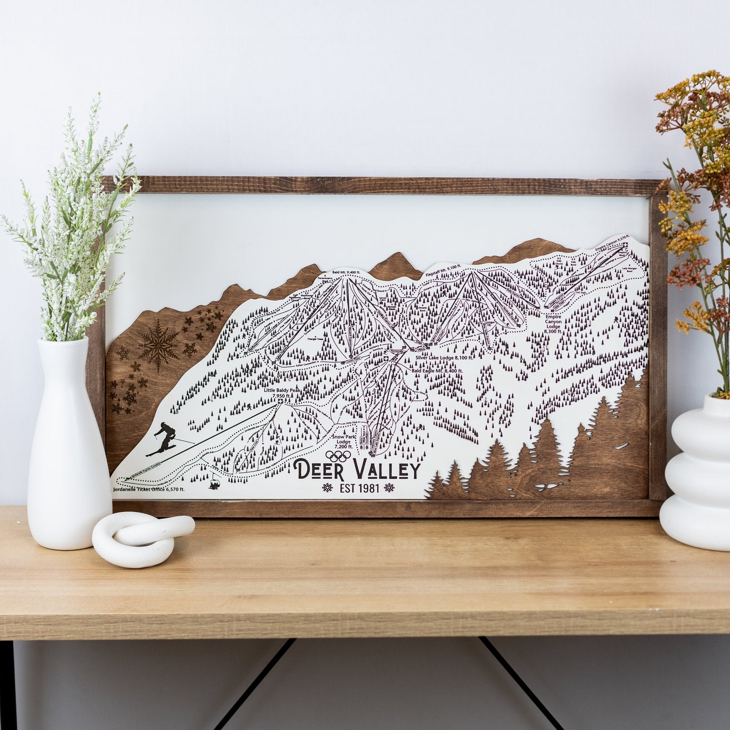 Deer Valley Ski Resort Map Sign | Laser Engraved & Framed Wall Art