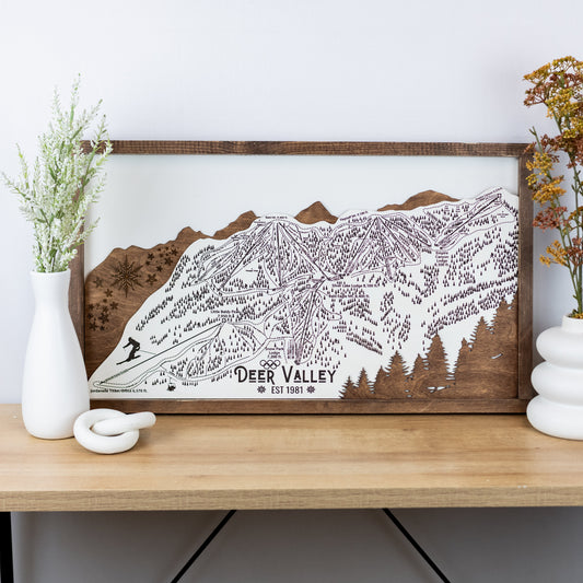 Deer Valley Ski Resort Map Sign | Laser Engraved & Framed Wall Art
