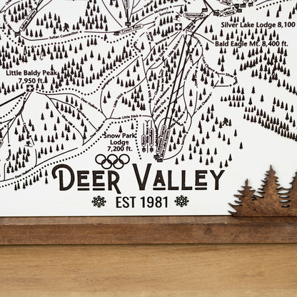 Deer Valley Ski Resort Map Sign | Laser Engraved & Framed Wall Art