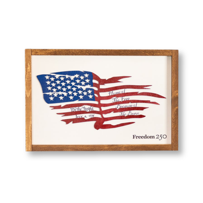 Framed Distressed American Flag | Patriotic Laser Engraved & Framed Wall Art
