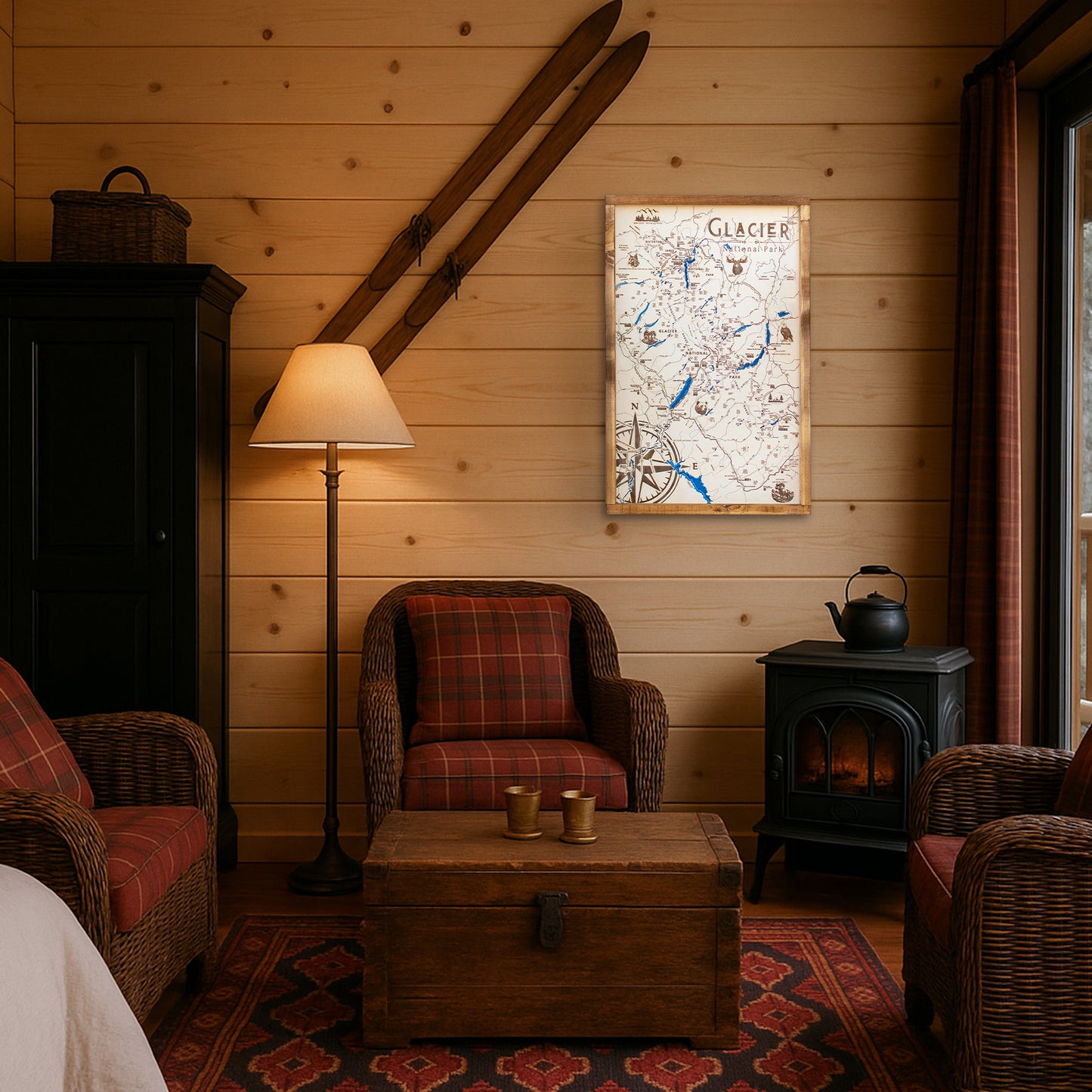 Glacier National Park Topo Map Sign | Laser Engraved & Framed Wall Art