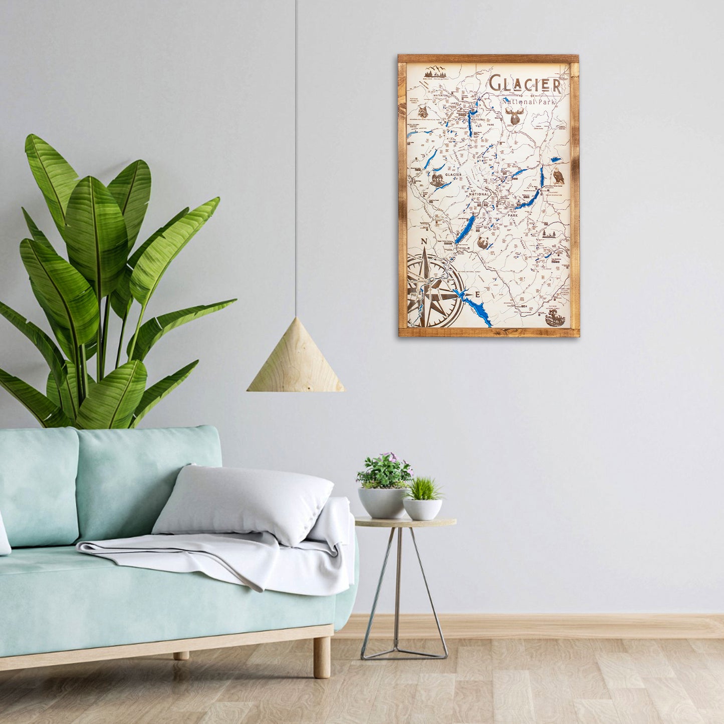 Glacier National Park Topo Map Sign | Laser Engraved & Framed Wall Art