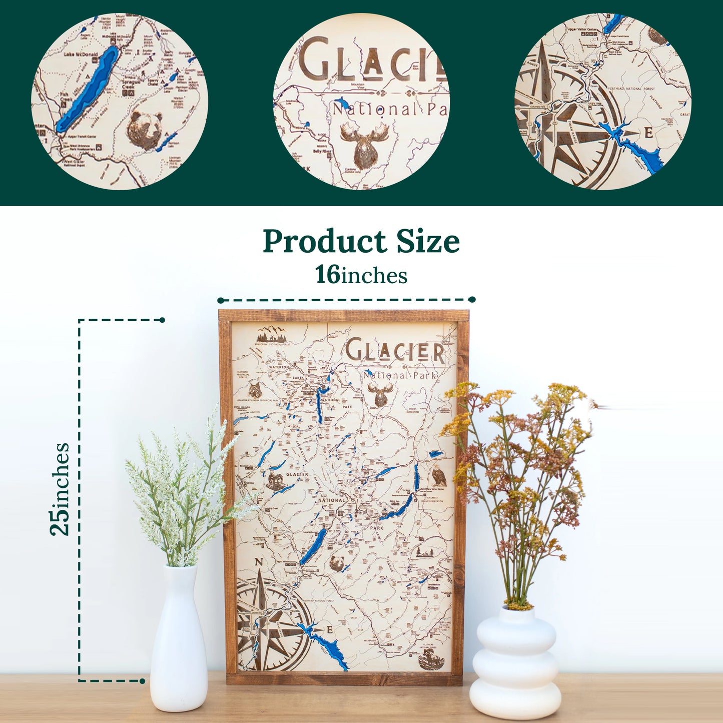 Glacier National Park Topo Map Sign | Laser Engraved & Framed Wall Art