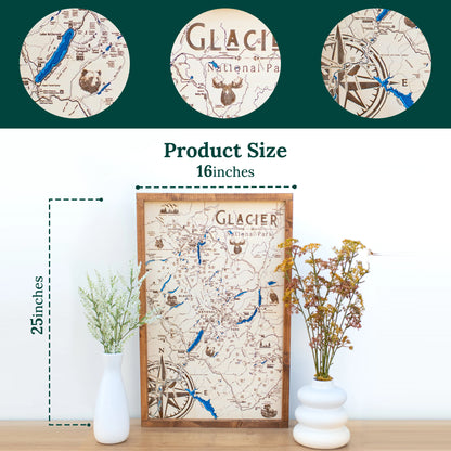 Glacier National Park Topo Map Sign | Laser Engraved & Framed Wall Art