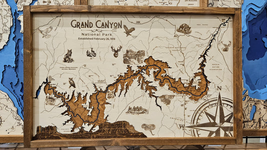 Grand Canyon Topo Map Sign | Laser Engraved & Framed Wall Art