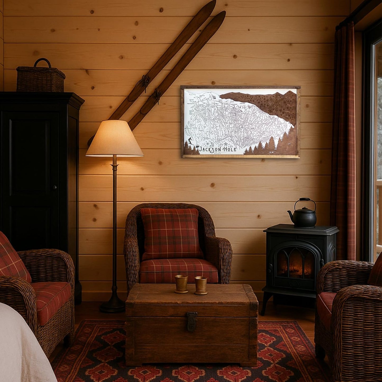 Jackson Hole Ski Resort Map Sign | Laser Engraved & Framed Wall Art