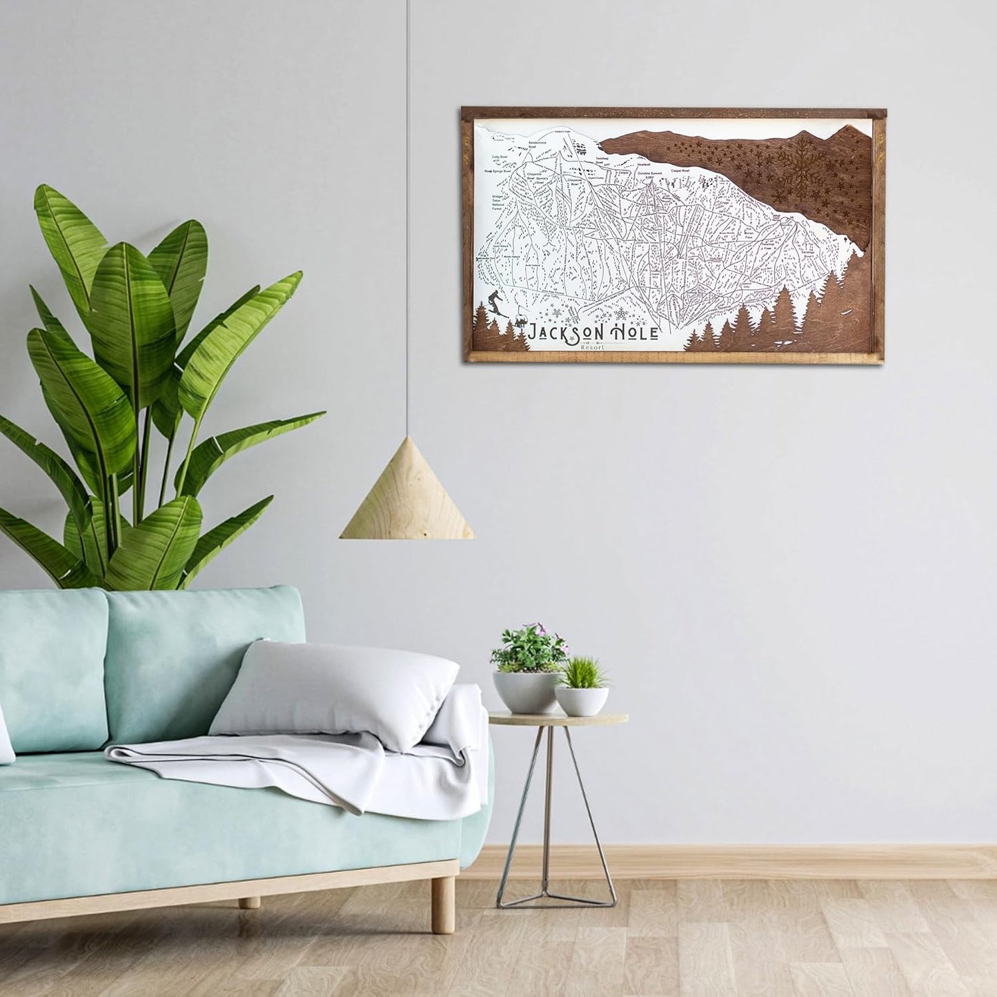 Jackson Hole Ski Resort Map Sign | Laser Engraved & Framed Wall Art