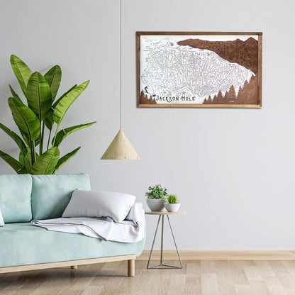 Jackson Hole Ski Resort Map Sign | Laser Engraved & Framed Wall Art