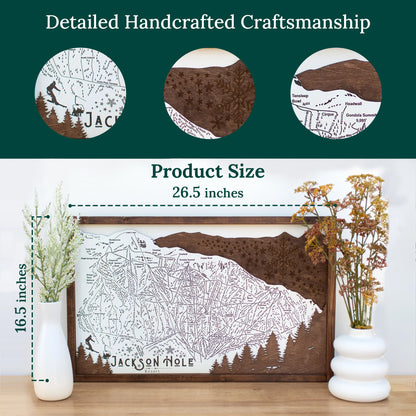 Jackson Hole Ski Resort Map Sign | Laser Engraved & Framed Wall Art