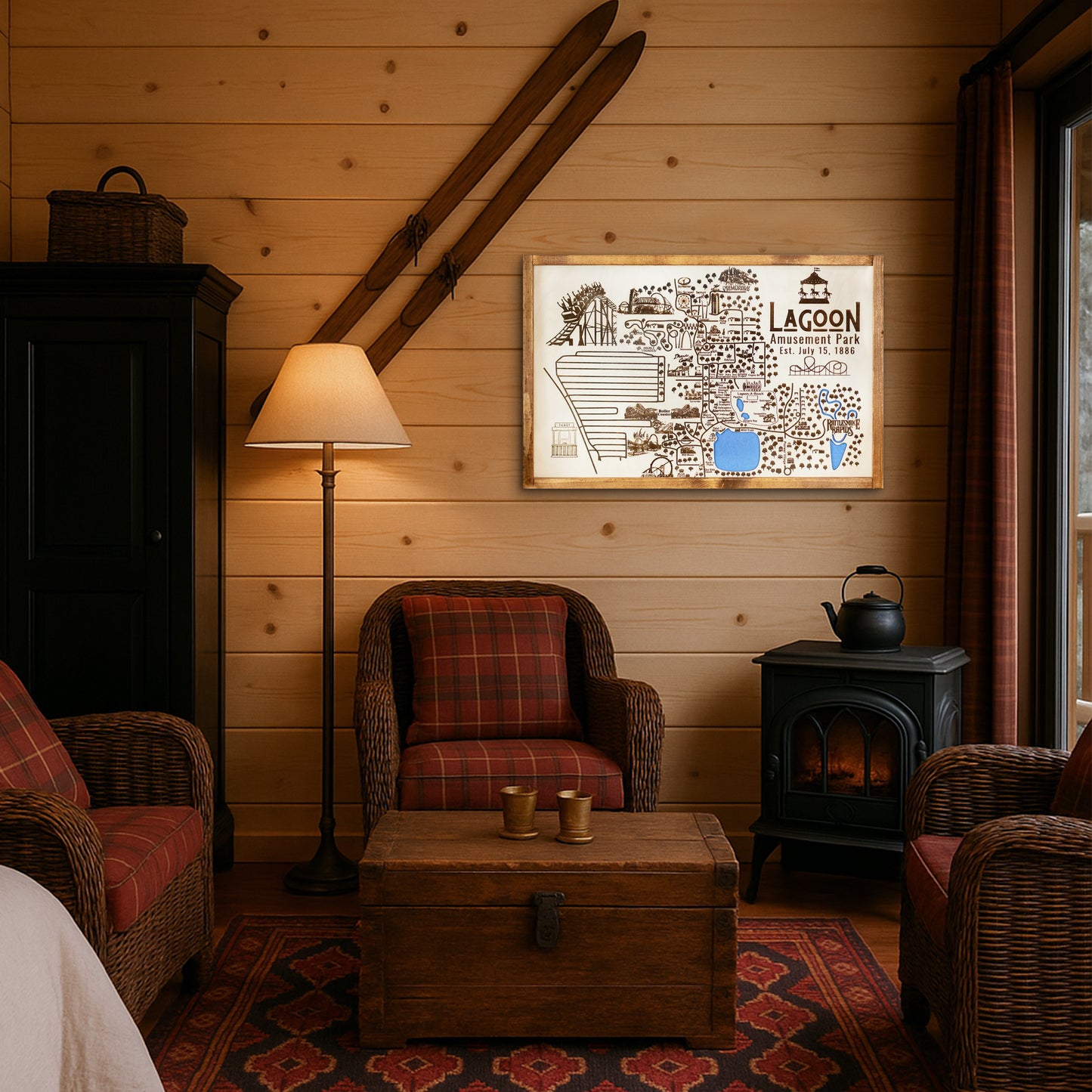 Lagoon Amusement Park Topo Map Sign | Laser Engraved & Framed Wall Art