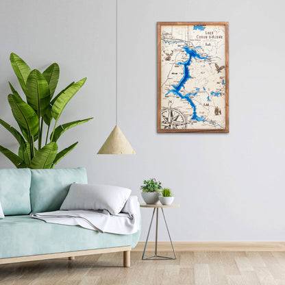 Lake Coeur D'Alene Topo Map Sign | Laser Engraved & Framed Wall Art