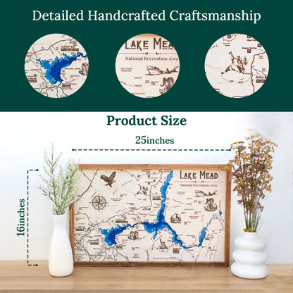 Lake Mead Topo Map Sign | Laser Engraved & Framed Wall Art