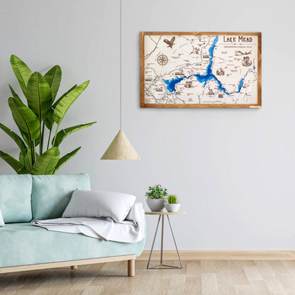 Lake Mead Topo Map Sign | Laser Engraved & Framed Wall Art