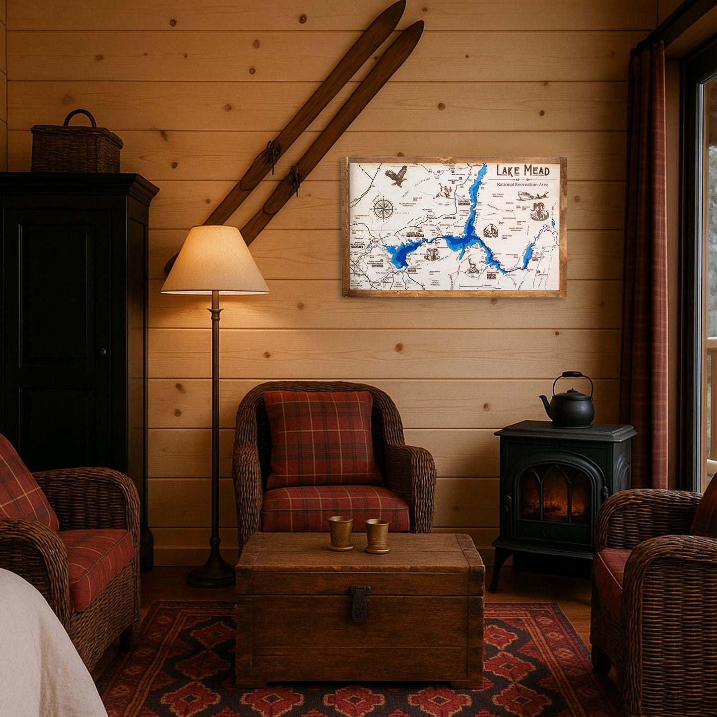 Lake Mead Topo Map Sign | Laser Engraved & Framed Wall Art