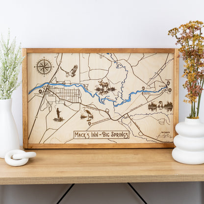 Mack's Inn - Big Springs Topo Map Sign | Laser Engraved & Framed Wall Art