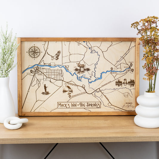 Mack's Inn - Big Springs Topo Map Sign | Laser Engraved & Framed Wall Art