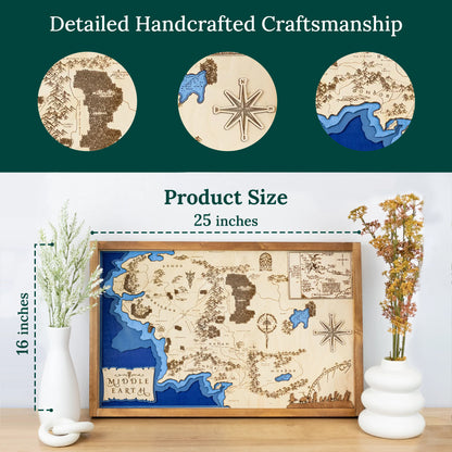 Middle Earth Lord of the Rings Fantasy Map Sign | Laser Engraved & Framed Wall Art