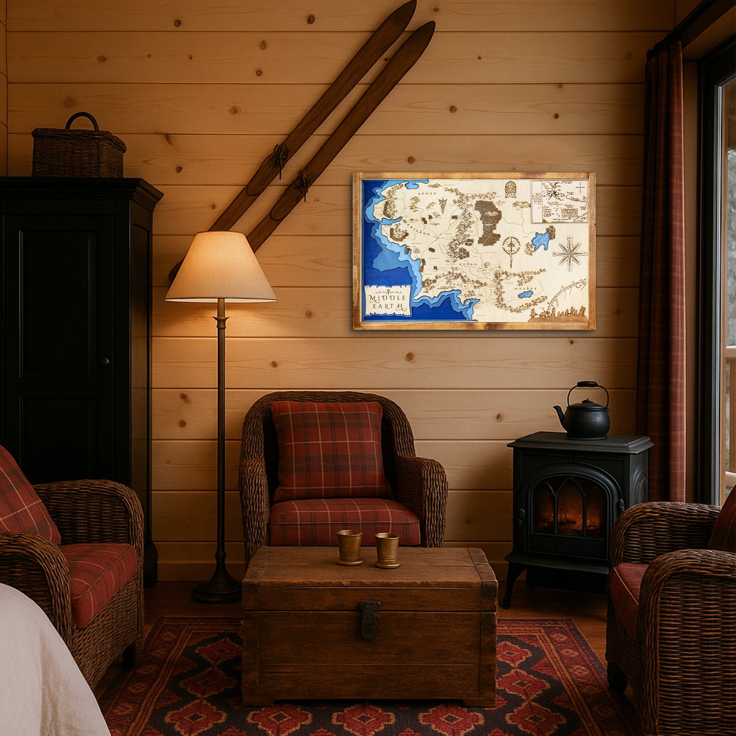 Middle Earth Lord of the Rings Fantasy Map Sign | Laser Engraved & Framed Wall Art