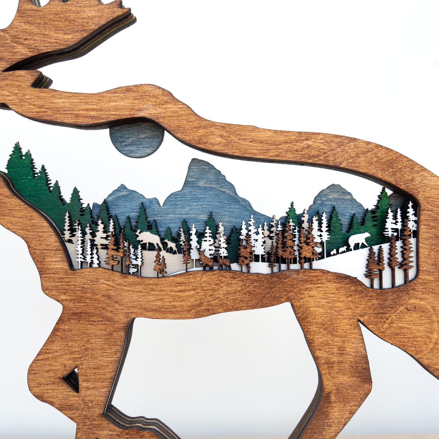Moose Mountain Scene | Multi-layered Laser-cut Wood Decor