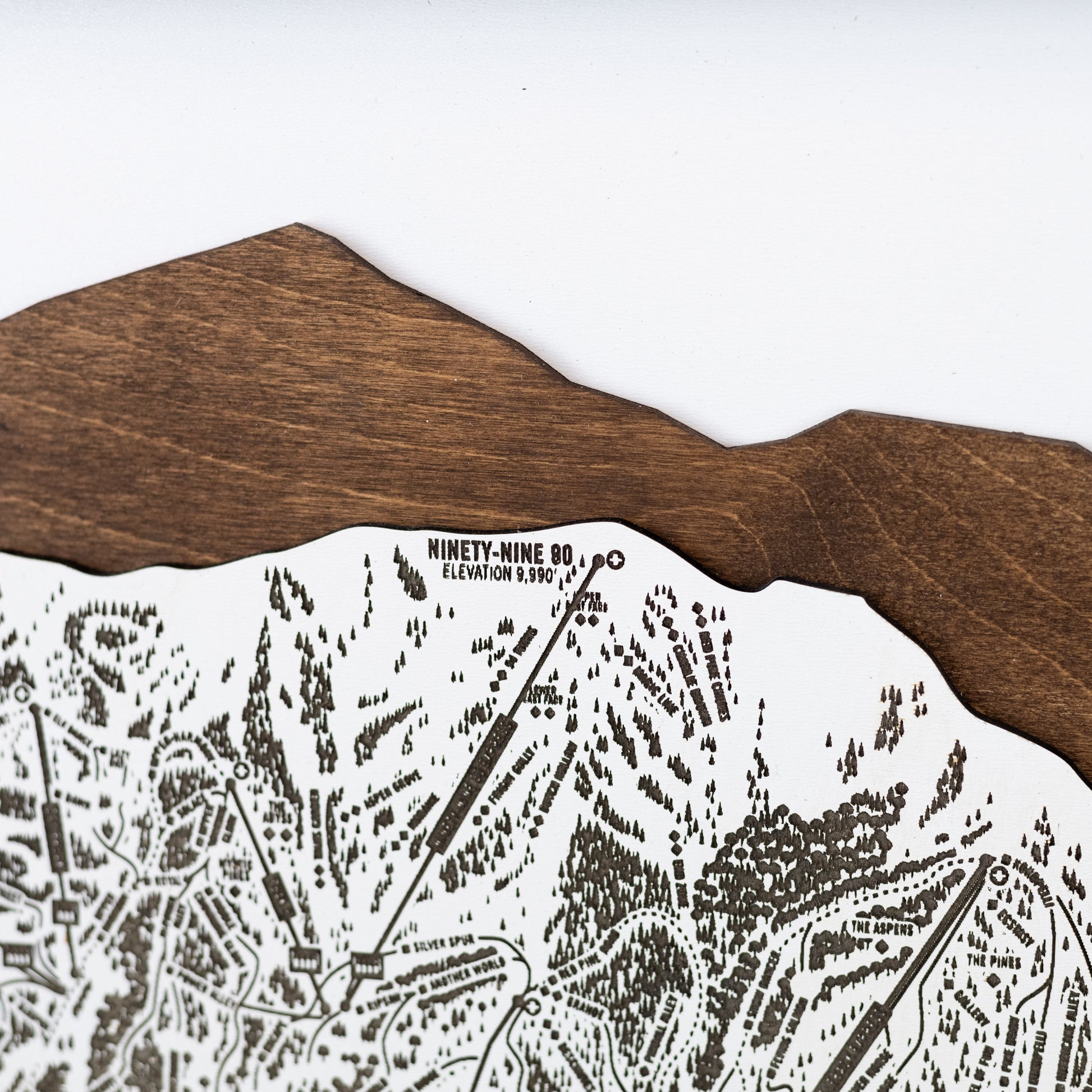 Close-up of mountain peaks and ski trails of Park City Ski Resort map sign