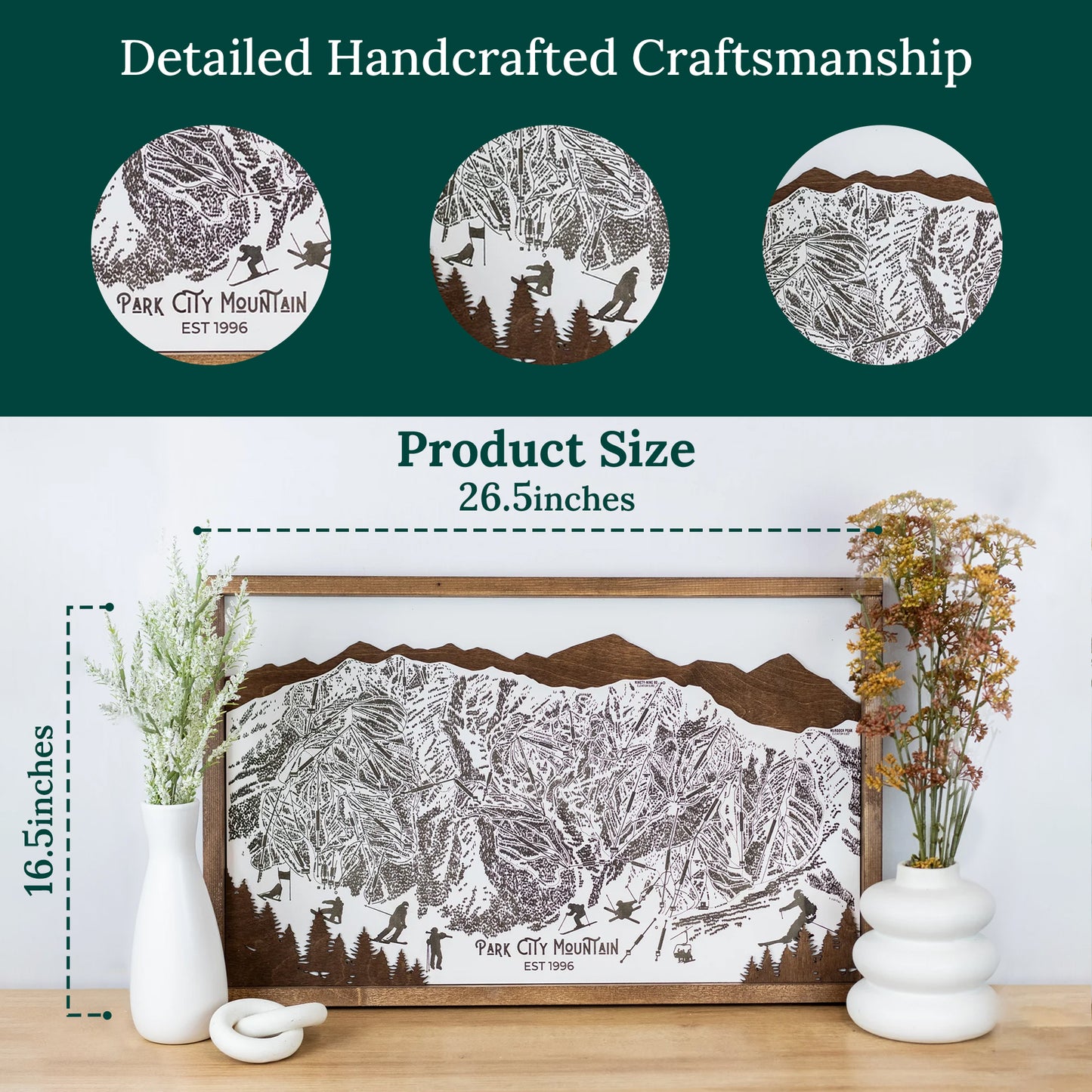 Park City Ski Resort Map Sign | Laser Engraved & Framed Wall Art