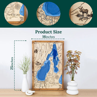 Payette Lake Topo Map Sign | Laser Engraved & Framed Wall Art