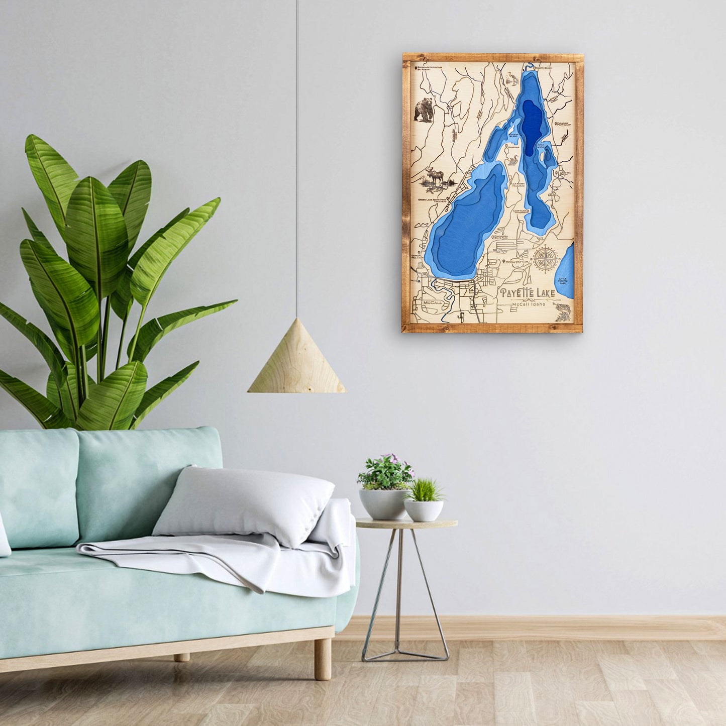 Payette Lake Topo Map Sign | Laser Engraved & Framed Wall Art