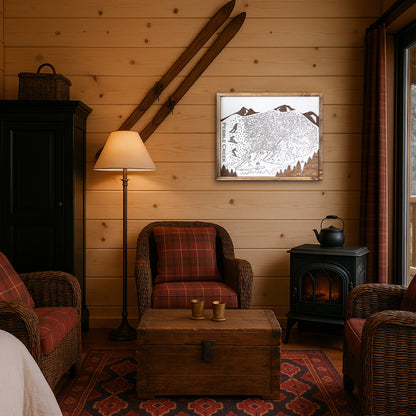 Pebble Creek Ski Resort Map Sign | Laser Engraved & Framed Wall Art