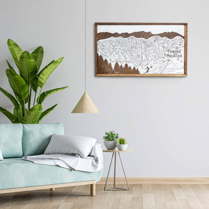 Powder Mountain Ski Resort Map Sign | Laser Engraved & Framed Wall Art