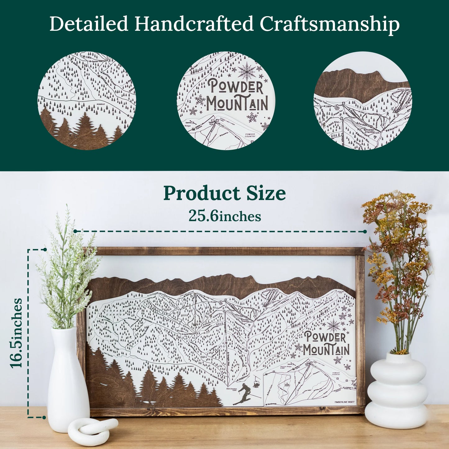 Powder Mountain Ski Resort Map Sign | Laser Engraved & Framed Wall Art