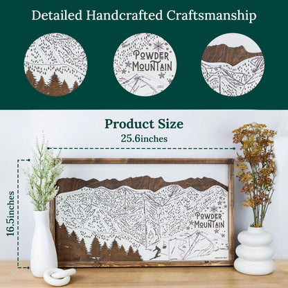 Powder Mountain Ski Resort Map Sign | Laser Engraved & Framed Wall Art