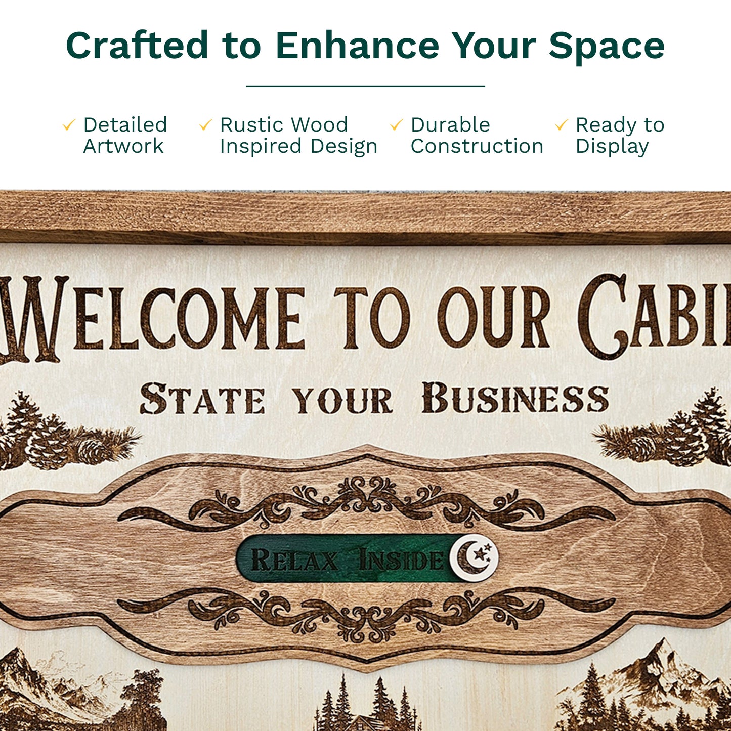 Welcome to Our Cabin | Framed Interactive Rustic Wooden Sign