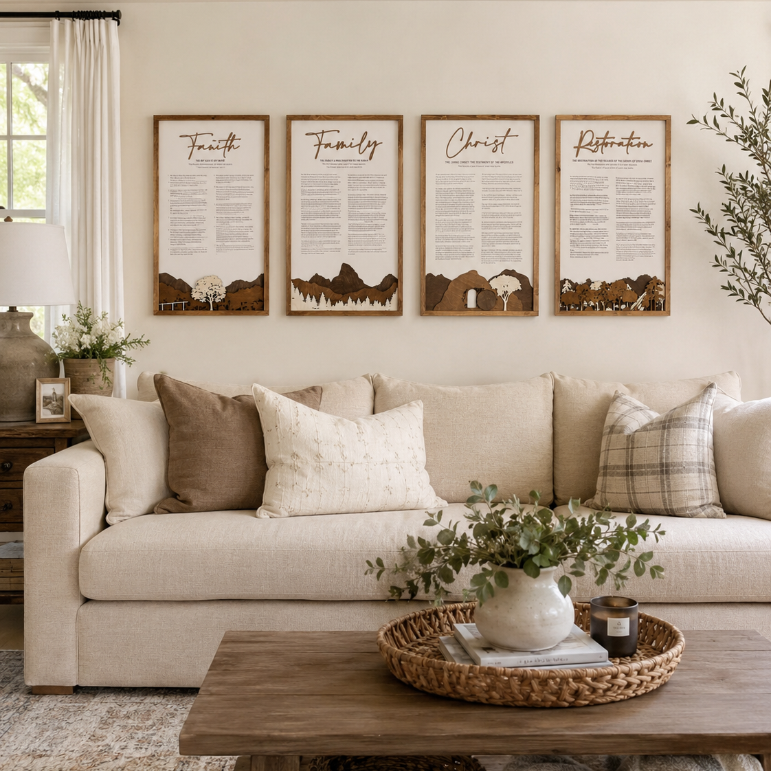 4-Piece Framed LDS Proclamation Signs With Beautiful Multi-layered Scenes