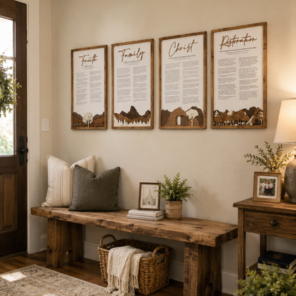 4-Piece Framed LDS Proclamation Signs With Beautiful Multi-layered Scenes