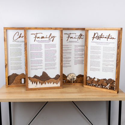 4-Piece Framed LDS Proclamation Signs With Beautiful Multi-layered Scenes